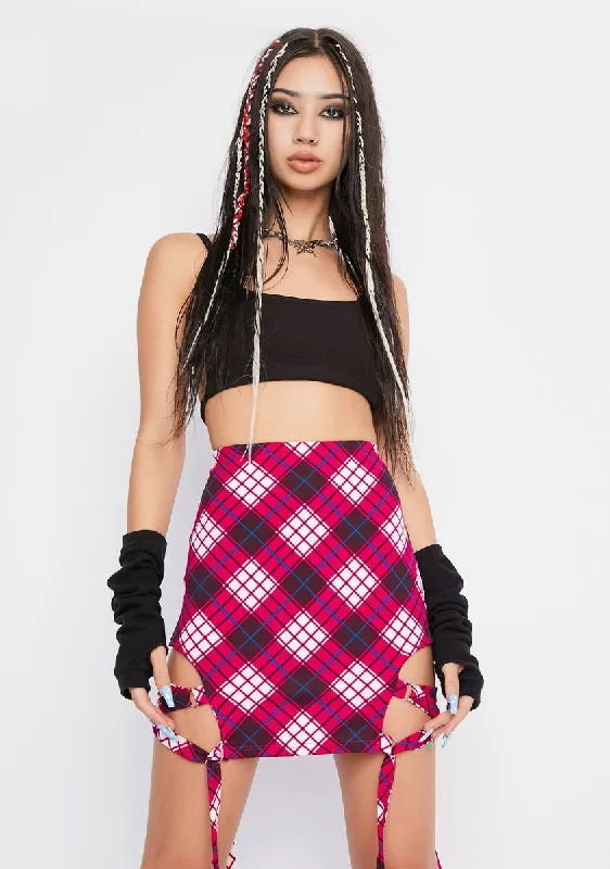 Fashionable Women's Clothes Fashion Deal Fuchsia Drop The Attitude Plaid Mini Skirt