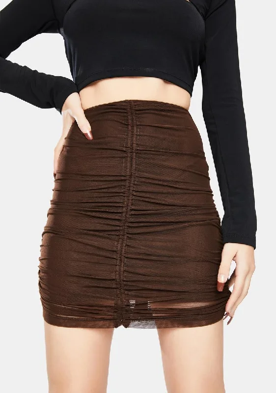 Fashionable Women's Clothing Stylish Deals Chocolate Mesh Solena Ruched Mini Skirt