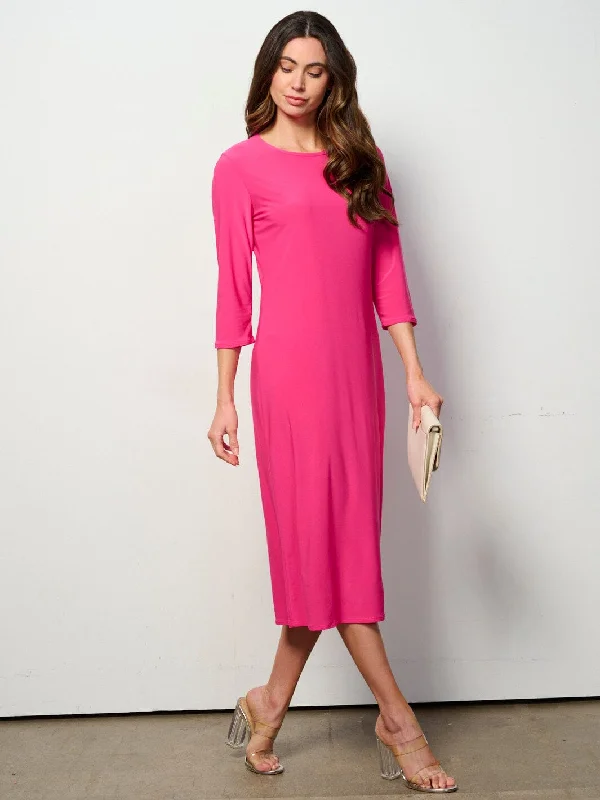 Women's Comfortable Lounge Attire Budget Friendly WOMEN'S 3/4 SLEEVES SOLID MIDI DRESS