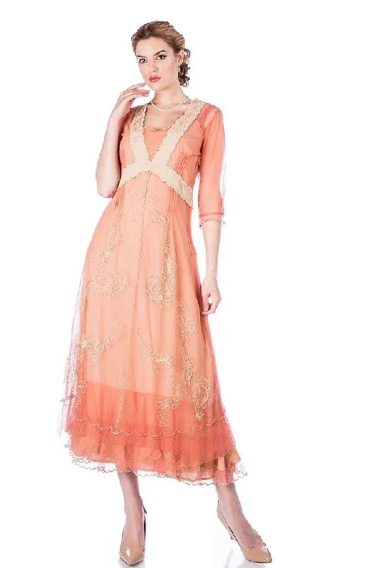 Women's Comfortable Apparel Flash Sale, Don'T Miss Vintage Titanic Style Dress in Rose Gold by Nataya