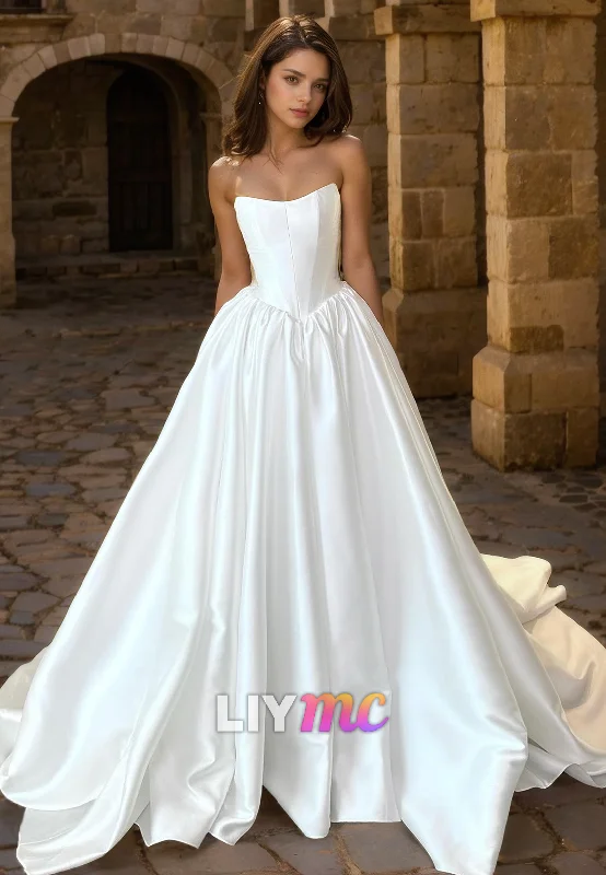 Women's Holiday Outfit Classy Style Discounts Sweetheart Sleeveless Pleated Sleek A-Line Wedding Dress