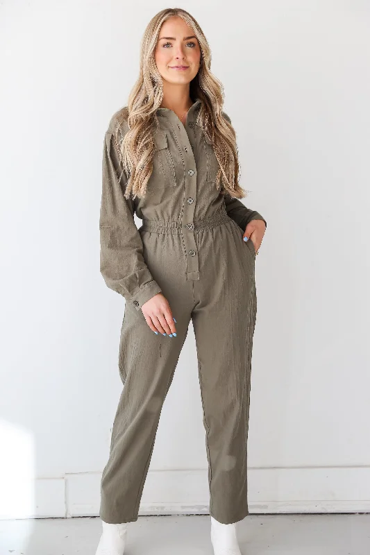 Women's Travel Outfit Set Day-To-Night Styles FINAL SALE - Striking Attitude Olive Jumpsuit