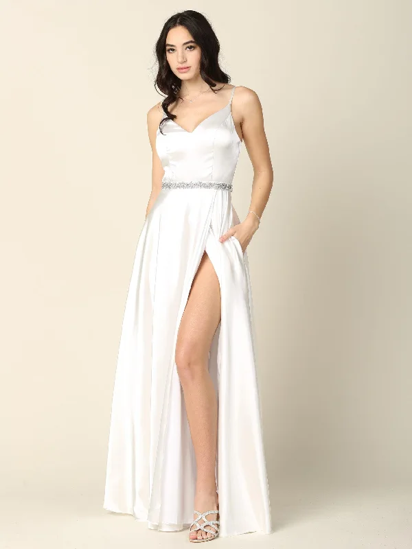 Women's Fashion-Forward Apparel Ride The Style Wave Simple Long Spaghetti Strap Wedding Dress