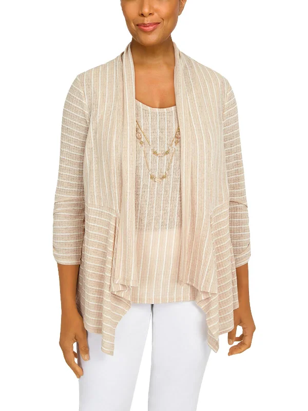 Women's Resort Apparel Affordable Luxury Fashion Petites Womens Ribbed Open Front Cardigan Sweater