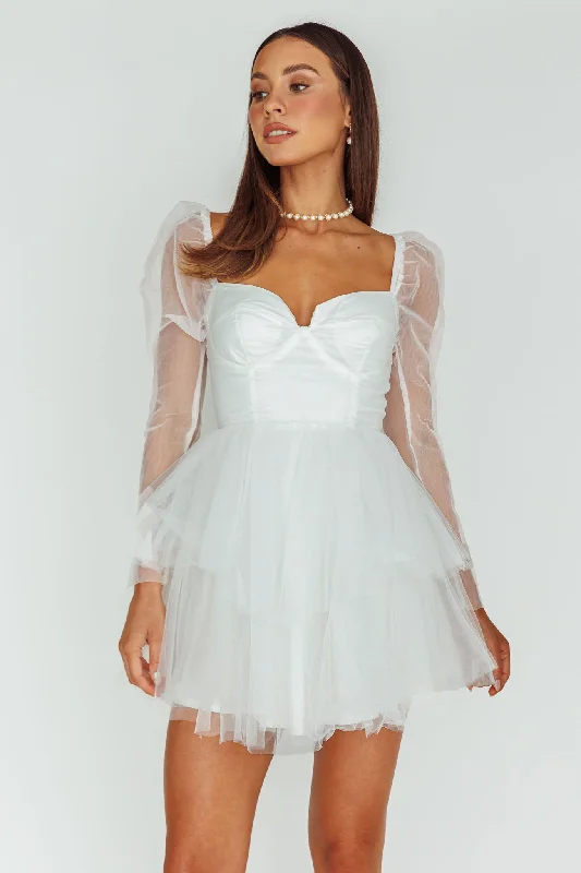 Women's Clothes And Apparel Glamorous Fashion Offers Veola Long Sleeve Tulle Mini Dress White