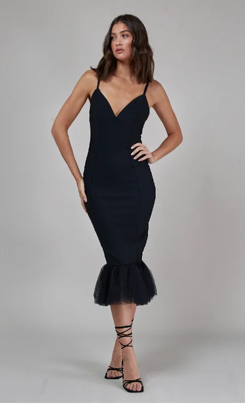 Stylish Women's Attire New Season Fashion Preview Sale Black Bandage Fishtail Midi Dress