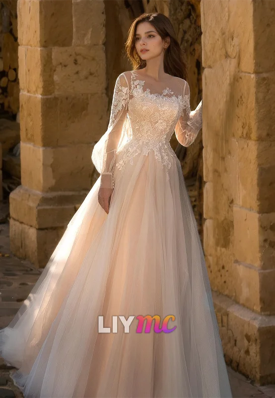 Stylish Outerwear Clothes For Women Trendy Looks On Sale Scoop Long Sleeves Lace Appliques Ball Gown Elegant Wedding Dress