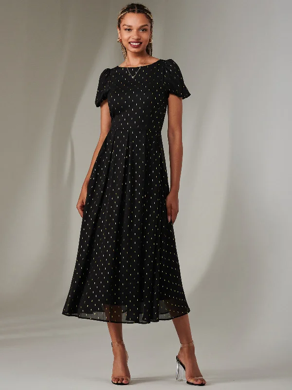 Women's High-Fashion Apparel You'Ll Love Us Because Metallic Spot Chiffon Midimix Dress, Black