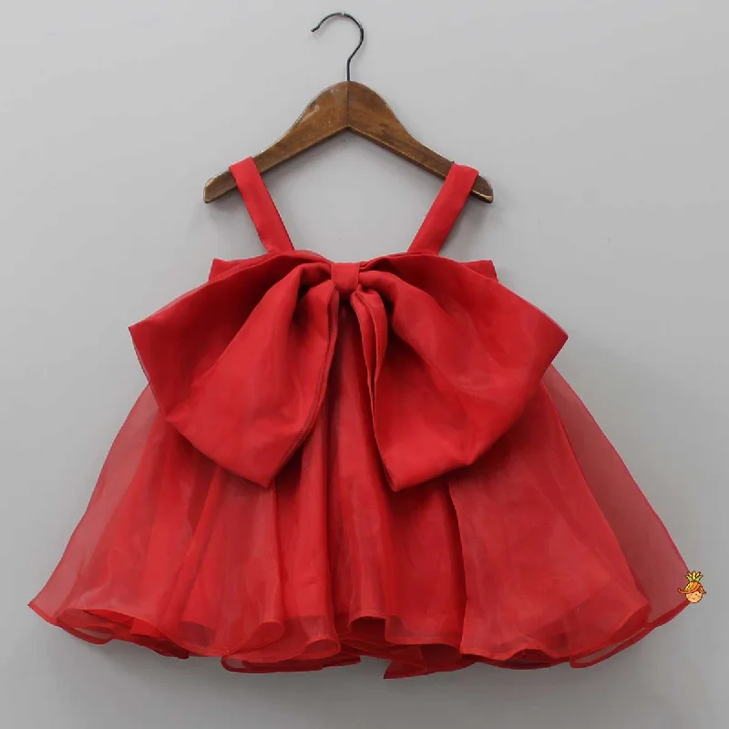 Women's Cozy Outfit For Lounging Browse Our Top Products Oversized Bow Organza Red Strappy Dress