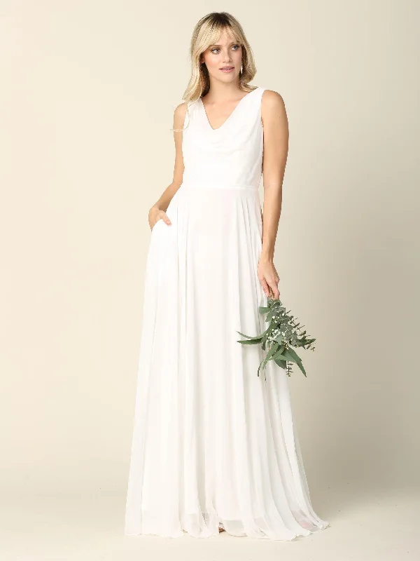 Fashionable Women's Clothes End-Of-Season Clearance Long Sleeveless Chiffon Simple Wedding Dress