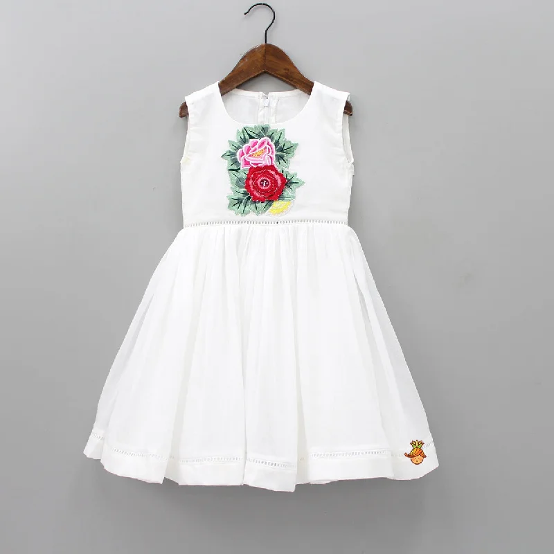 Women's Luxury Attire Imeless Style Floral Embroidered White Dress