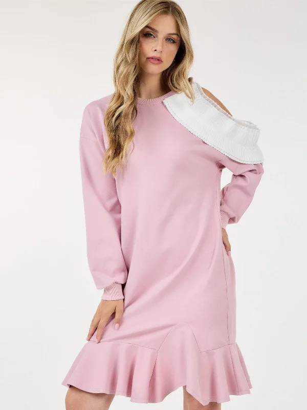 Women's Everyday Clothes Valentine's Special WOMEN'S LONG SLEEVE RUFFLE DETAILED COLORBLOCK MIDI DRESS