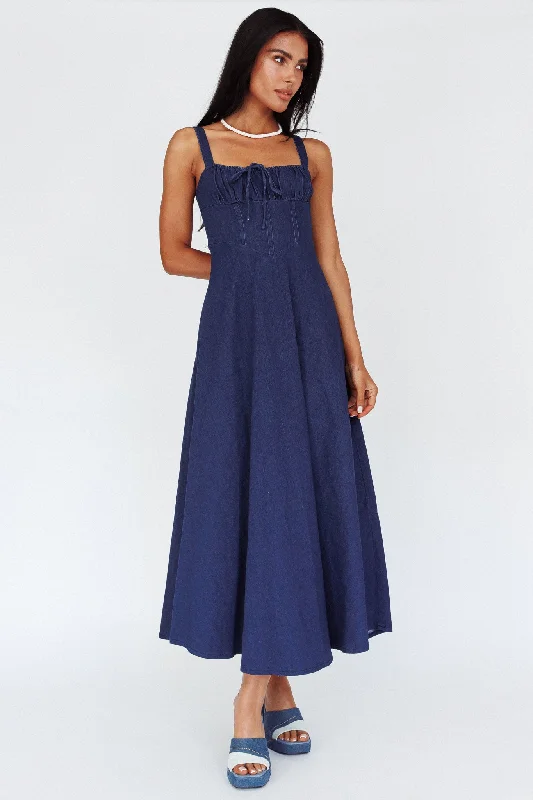 Women's Evening Apparel On-Trend Fashion Offers Sweet Pea Tied Bust Maxi Dress Indigo