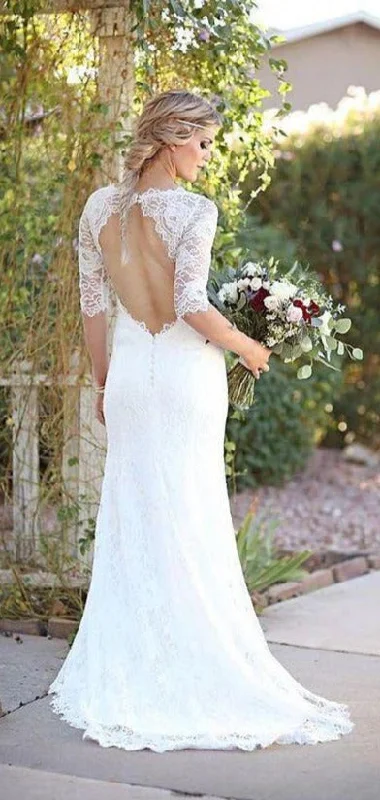 Women's Relaxed Outfit Find Your Unique Flair Keyhole Back Half Sleeve Lace Wedding Dress