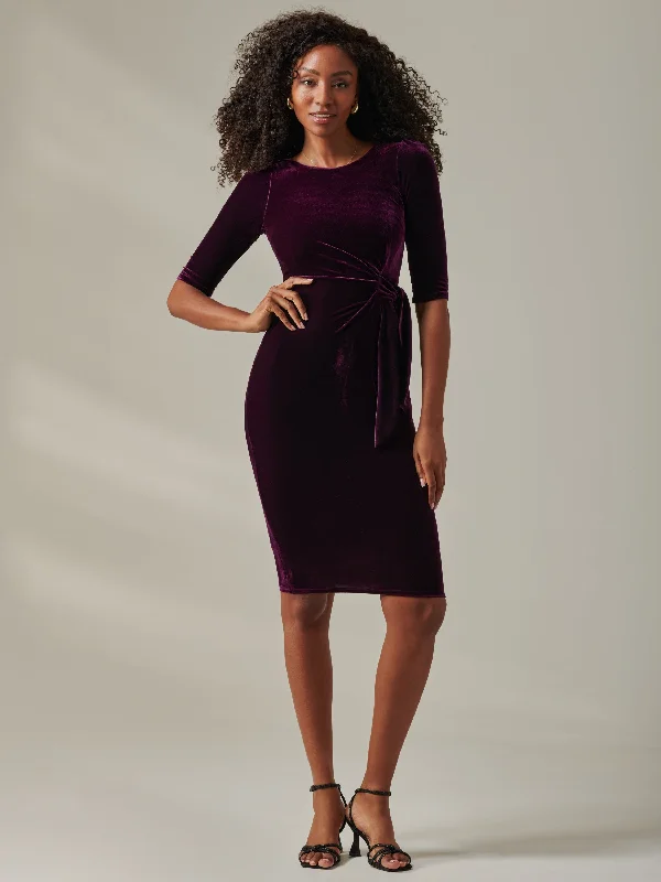 Chic Clothes For Women Effortless Style, Endless Impact Velvet Side Tie Midi Dress, Dark Purple