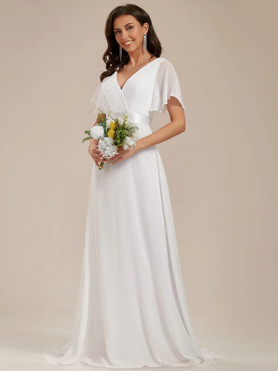 Women's Professional Garments Clearance Sale, All Cheap Flutter sleeve white chiffon wedding dress wide