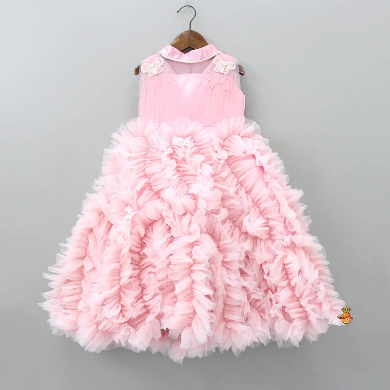 Vintage-Inspired Women's Apparel Premium Style Offers Butterfly Embellished Ruffle Gown