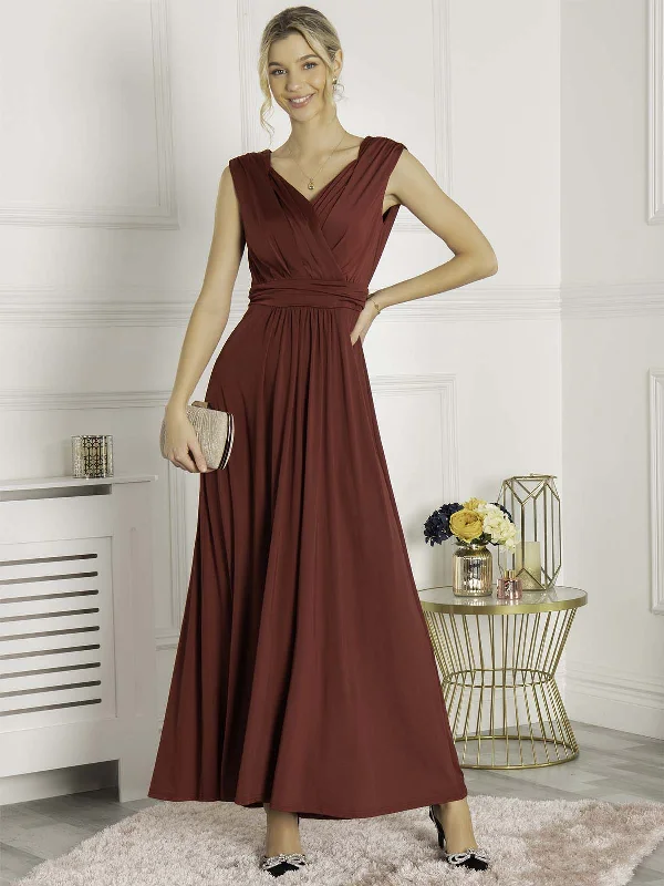 Women's Clothing For Outdoor Events Buy More, Save More Plunge V Neck Draped Maxi Dress, Burgundy