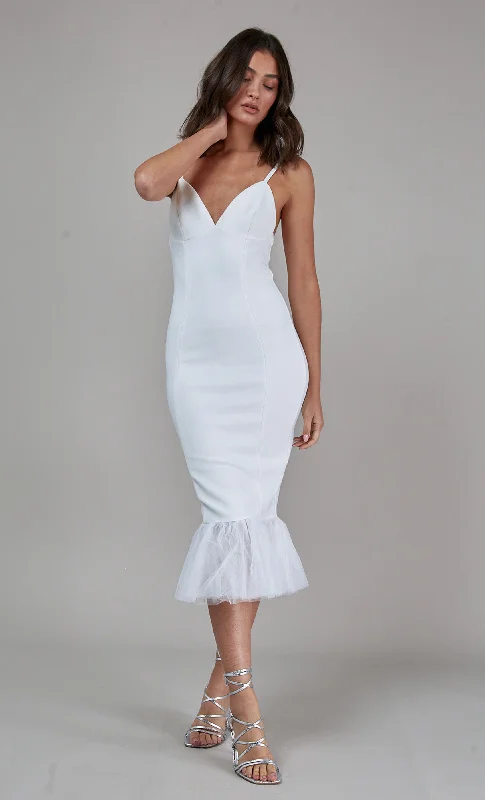 Women's Vintage Attire Big Discounts Cream Bandage Fishtail Midi Dress