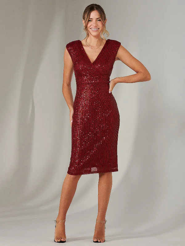 Women's Plus-Size Outfit Romantic Fashion Discounts Bennett Sequin Bodycon Midi Dress, Dark Red