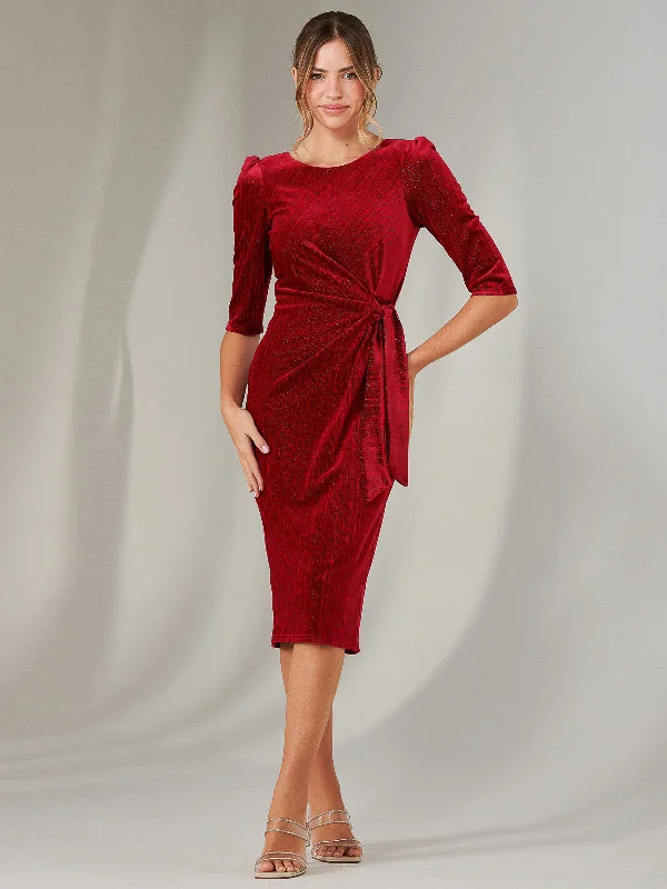 Women's Professional Apparel Step Ahead, Lead The Trend Metallic Thread Velvet Midi Dress, Burgundy