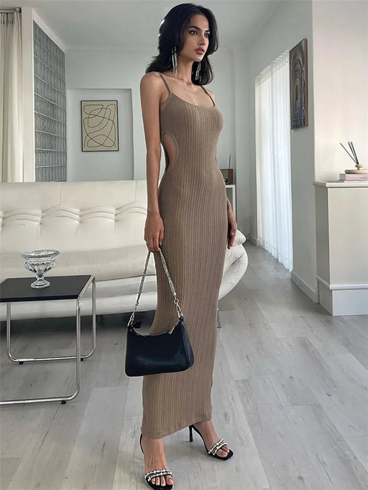 Women's Professional Outfit Comfortable Chic FashionSierra - Skinny Bodycon Side Cut Out Spaghetti Strap Party Summer Maxi Dress