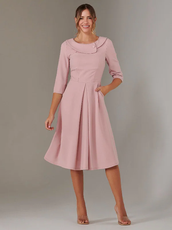 Women's Vintage Attire Feminine Style Promotions Sloan 3/4 Sleeve Midi Dress, Dusty Pink