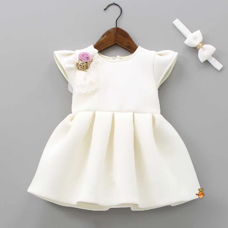 Women's Athletic Outfit Daily Deals Fancy Off White Scuba Dress With Matching Bow Head Band