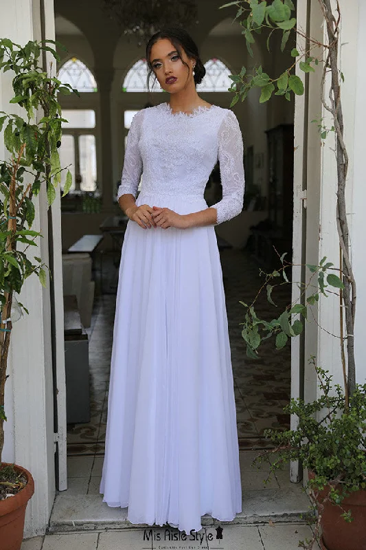 Women's Casual Wear Clothes New Season Fashion Preview Modest Long Sleeve Pure White Lace Wedding Dress