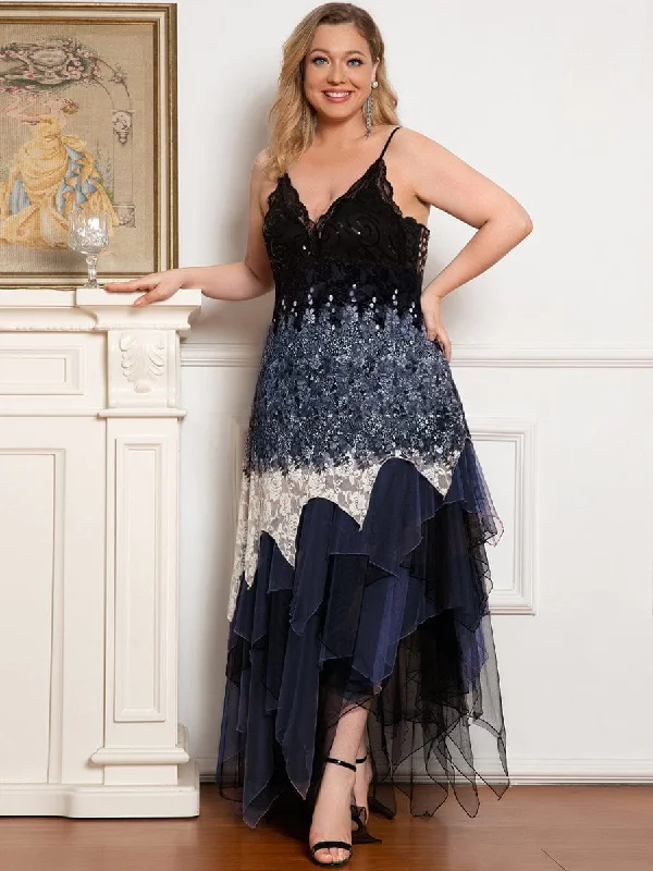 Women's Casual Wear Clothing Special Offers, Don't Miss Plus Size V Neck Asymmetrical Hems Prom Dresses