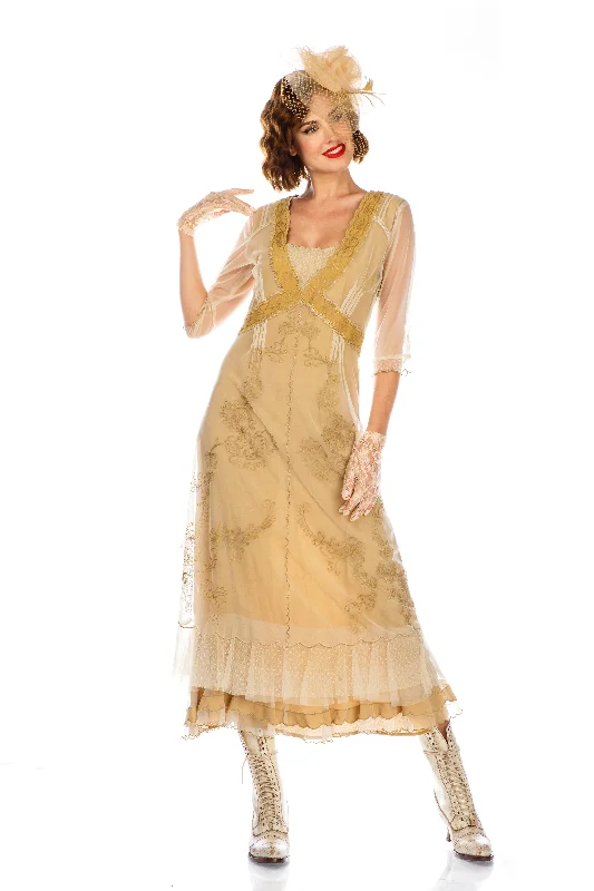 Women's Classic Attire Classic Elegance Sales Vintage Titanic Style Dress in Gold by Nataya