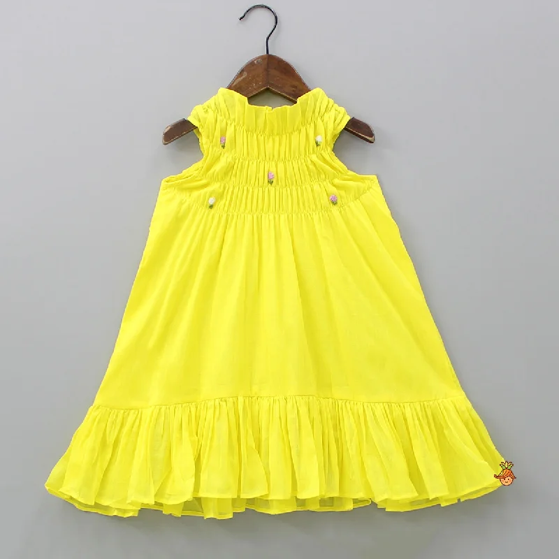 Women's Active Clothing Sustainable Fashion Extravaganza Halter Neck Embroidered Yellow Dress