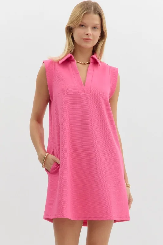 Women's Elegant Evening Outfit Seasonal Sale Hot Pink Textured Dress