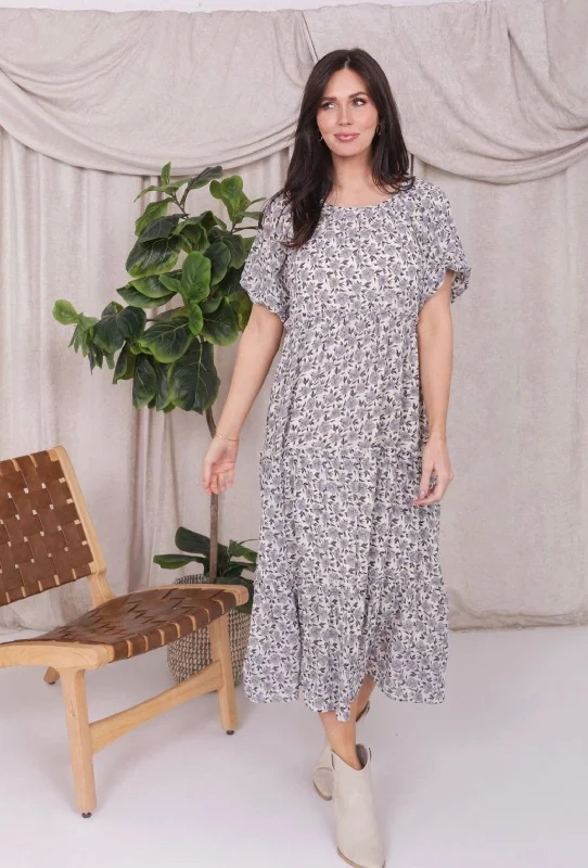 Women's Activewear Apparel Chic Trend Collection Serena modest midi dress in silver peony