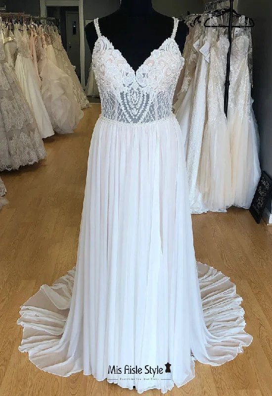 Charming Women's Clothes For Special Events Trend Forward Threads Sexy Sheer A line Beaded Plus Size Wedding Dress