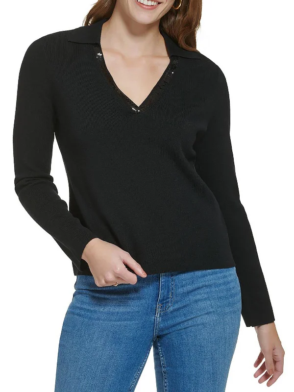 Women's Casual Wear Clothes High-End Style Discounts Plus Womens Embellished V-Neck Pullover Sweater