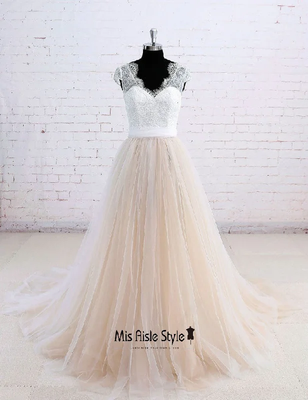 Women's Luxury Apparel Chic & Cozy Collection Cap Sleeves Champagne Summer Wedding Dress