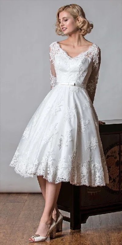 Women's Plus-Size Garments Discover Now Long Sleeve Short Lace Wedding Dress