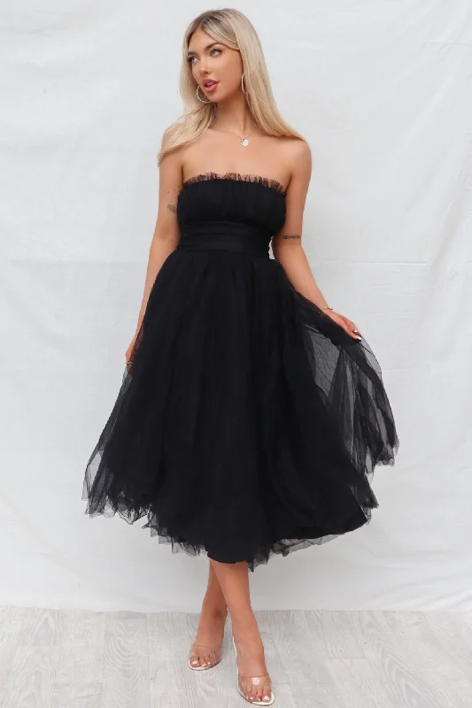 Women's Stylish Professional Apparel Style Breakthroughs Maria Tulle Midi Dress - Black