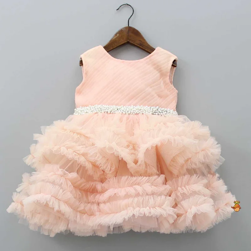 Women's Romantic Outfit Special Offers, Don't Miss Pin Tuck Yoke Peach Net Dress