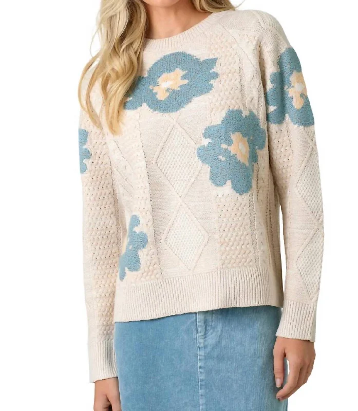 Affordable Trendy Clothes For Women Boutique Styles Floral Pattern Sweater In Oatmeal Mix