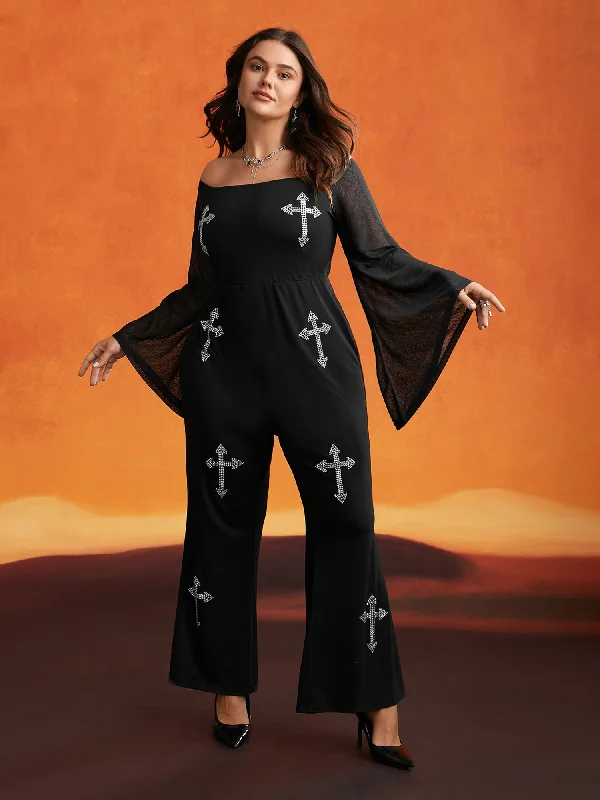 Women's Evening Apparel Fashion-Forward Gothic Glam Off-Shoulder Waist-Cinching Jumpsuit