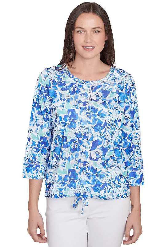 Elegant Fashion Offers Petite It Had To Be Blue Watercolor Top