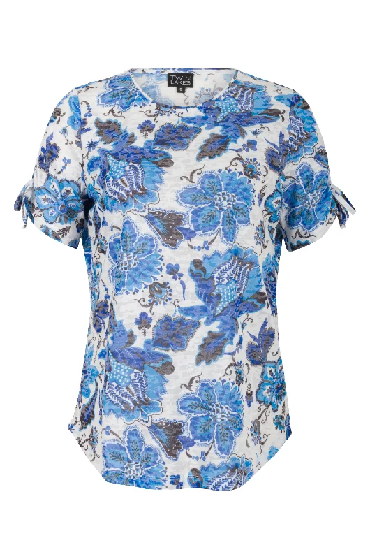 The Latest Trends Bow detail Burnout Top | Blues Abst Flower | 6052AR