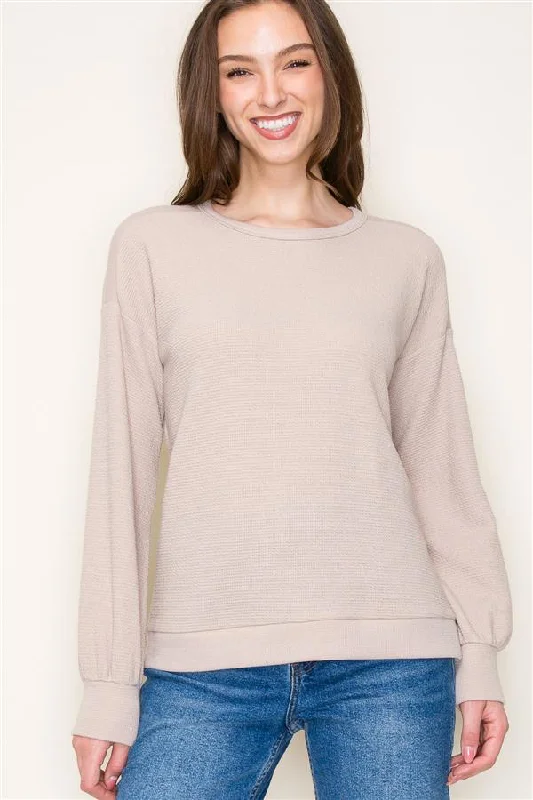 Premium Fashion Taupe Textured Basic Layering Top