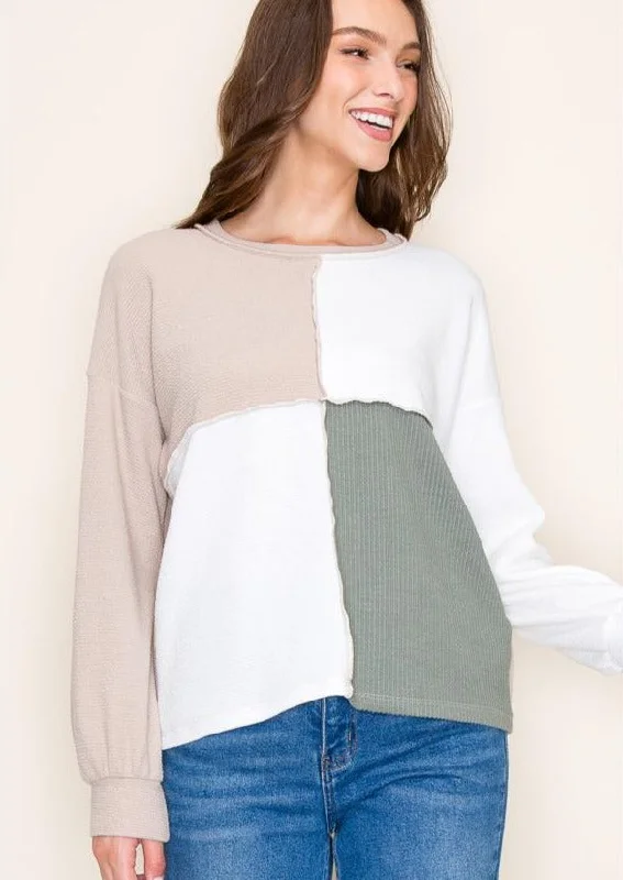 Special Offer For You Sadie Olive & Taupe Seamed Top