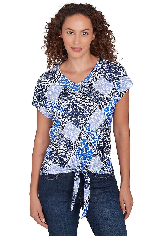 Trendy Women's Wear Collection Making Waves Tie-Front Crinkle Top