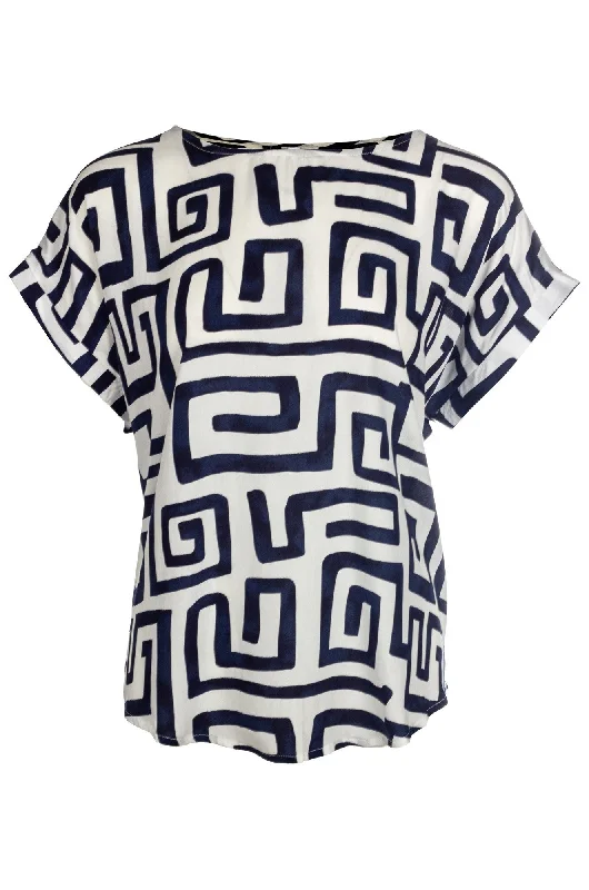 Modern Fashion Sale Printed Viscose Top | Navy White Geo | 3333A1