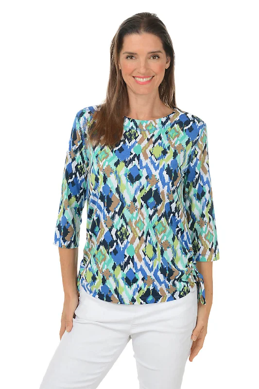 Quick Grab Deals Petite Sea Nymph Ikat Side Shirred Top