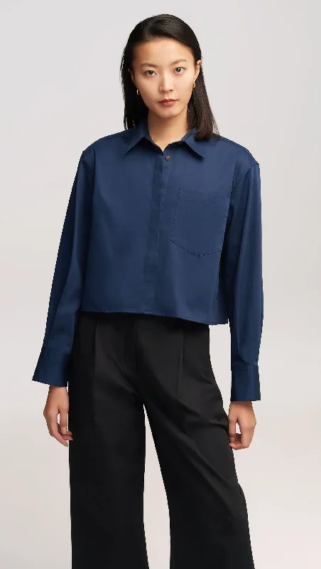 Casual Fashion Cropped Shirt in Cotton Sateen | Midnight